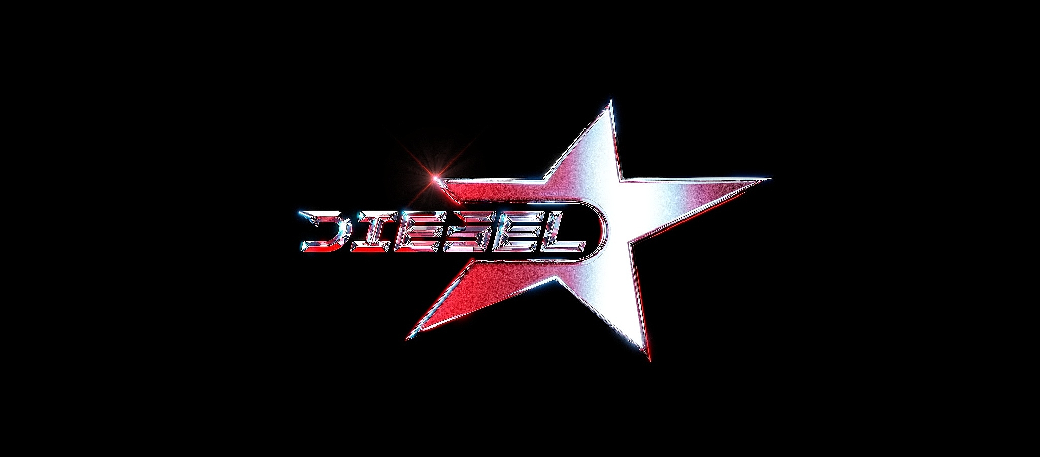 A silver star against a black background with text - DIESEL - embedded in it