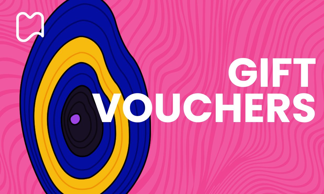 Text GIFT VOUCHERS in front of part of the 2026 Midsumma theme image