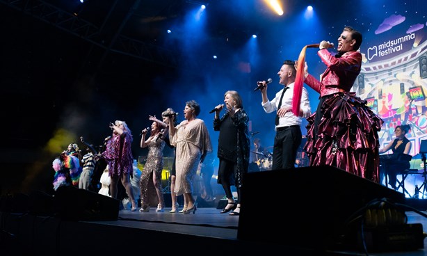 Many performers on stage at the Sidney Myer Music Bowl for Midsumma 2021