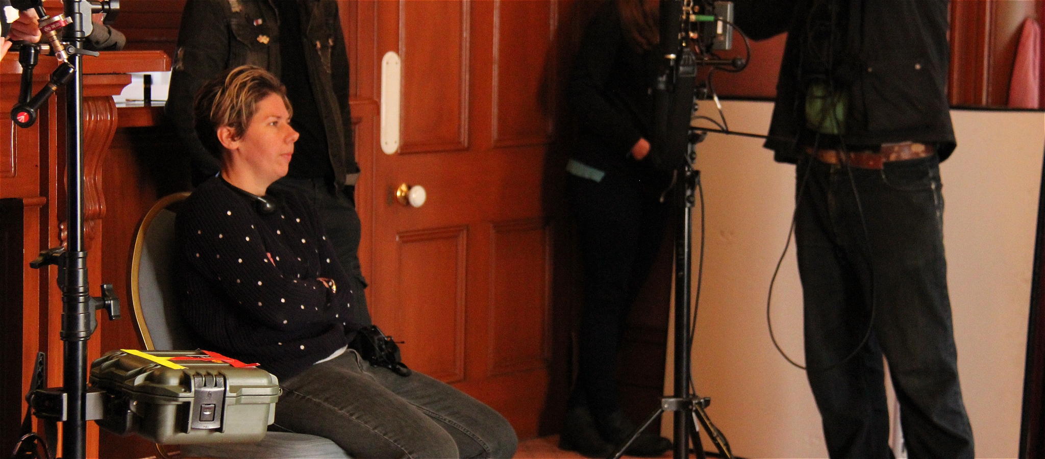Filmmaker Louise Lever directs on her set.