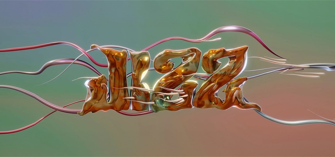 Text JIZZ in gold on a blue-green-brown background surrounded by some streamers