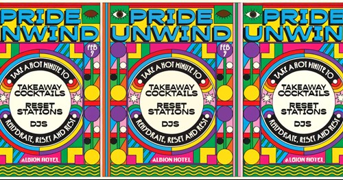 Psychedelic poster promoting cocktails, DJs and rest.