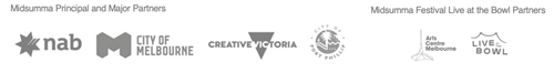 Logos of the sponsors: NAB, City of Melbourne, Creative Victoria, Arts Centre Melbourne and Live at the Bowl