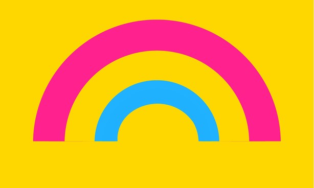Pansexual Pride Flag against a yellow background