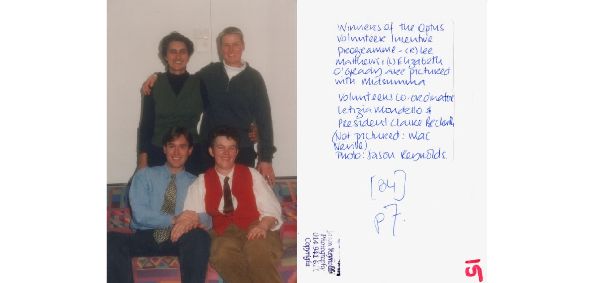 Two couples with some handwritten notes describing an award they have received