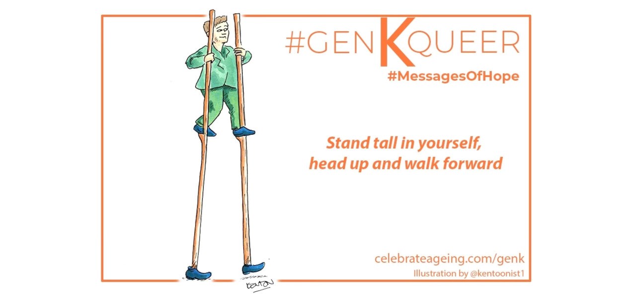Gen K graphic with text - stand tall in yourself, head up and walk forward