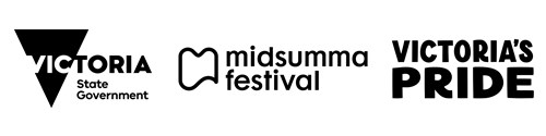 Logos for Victorian State Government, Midsumma Festival, Victoria's Pride
