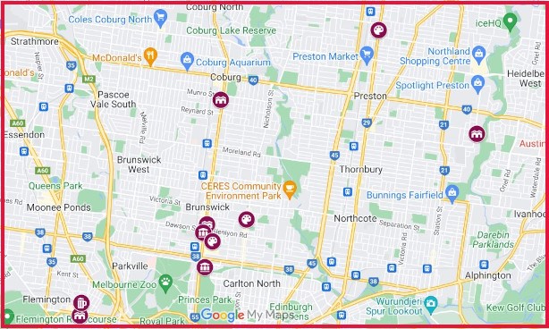 Map showing northern suburb venues
