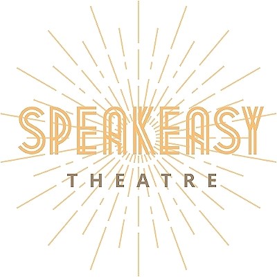 Text SPEAKEASY THEATRE in gold with gold rays emanating from it