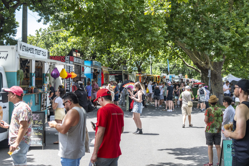 A row of food vendors at Midsumma Carnival 2025