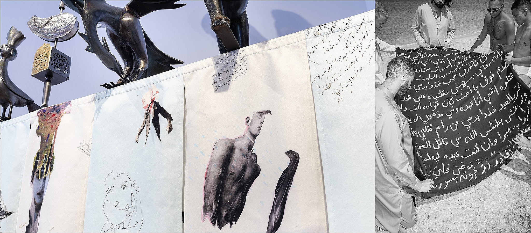 Artwork by Elyas Alavi, mixed media in colour and black and white