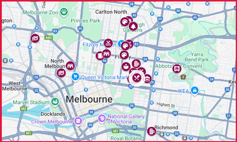 Map showing venue locations in the Inner North